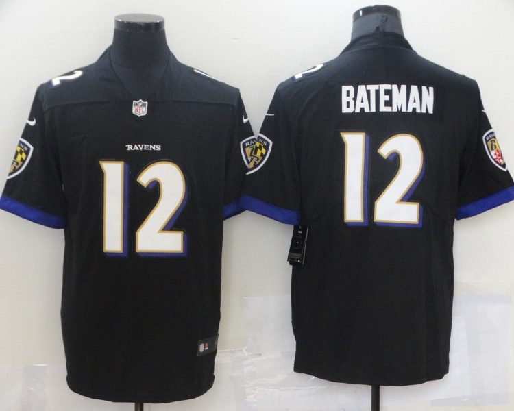 Men's Baltimore Ravens Rashod Bateman #12 Black Jersey