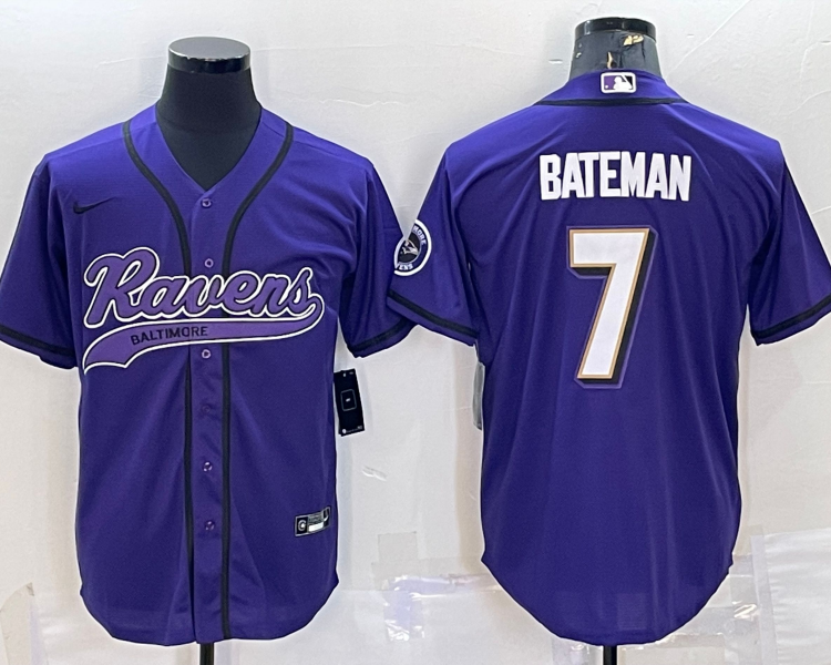 Men's Baltimore Ravens Rashod Bateman #7 Purple Jersey Joint Edition