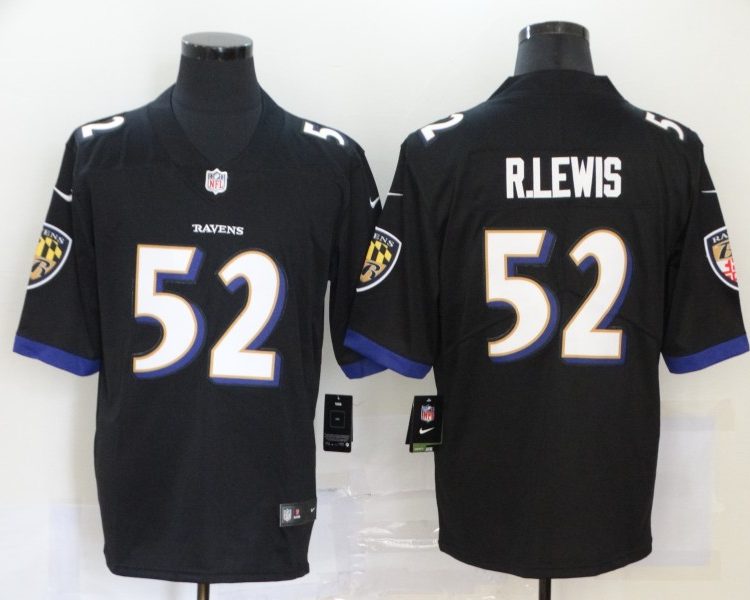 Men's Baltimore Ravens Ray Lewis #52 Black Retired Jersey