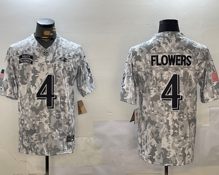 Men's Baltimore Ravens Zay Flowers #4 Arctic Camo 2024 Salute to Service Limited Jersey