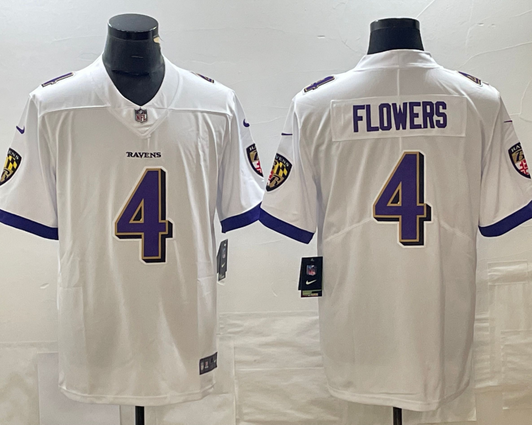 Men's Baltimore Ravens Zay Flowers #4 White Jersey