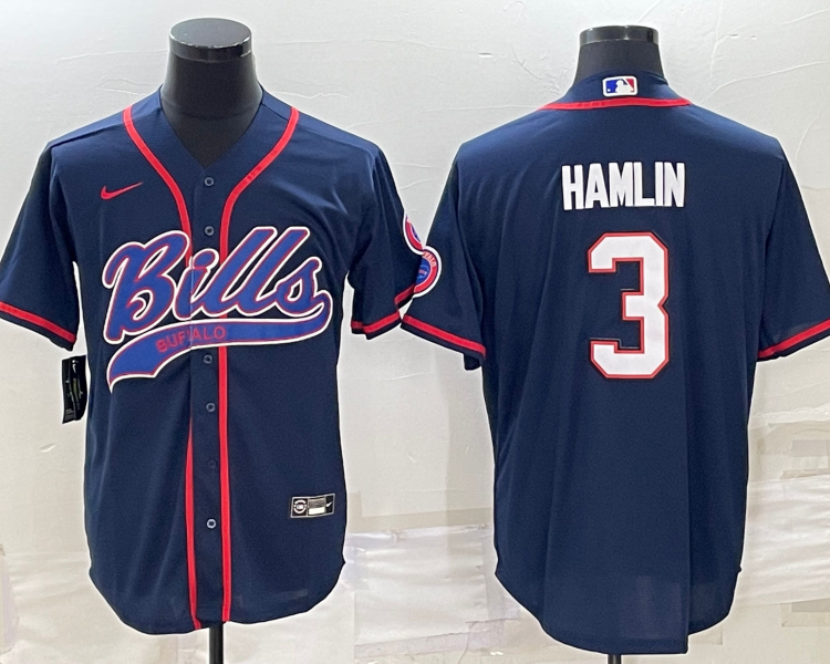 Men's Buffalo Bills Damar Hamlin #3 Navy Jersey Joint Edition
