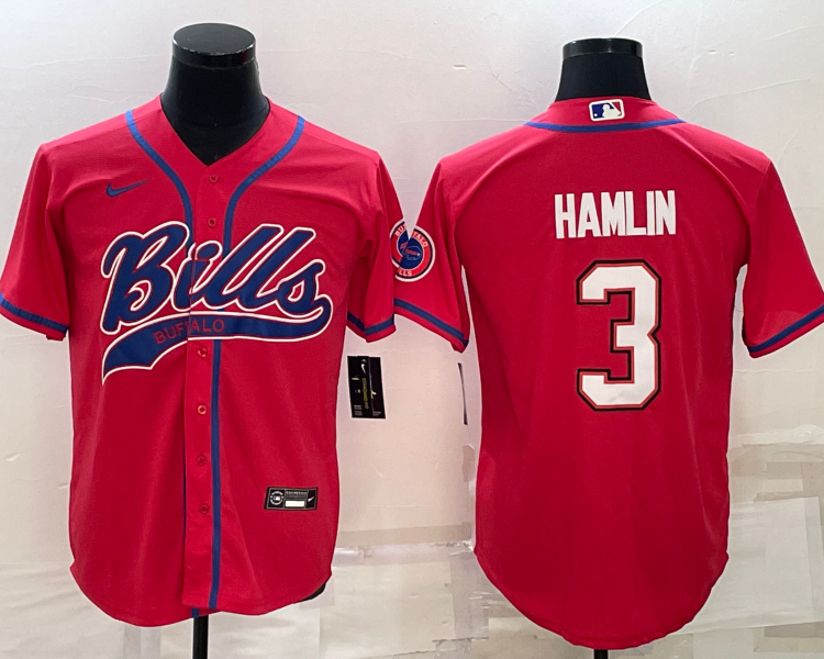 Men's Buffalo Bills Damar Hamlin #3 Red Jersey Joint Edition