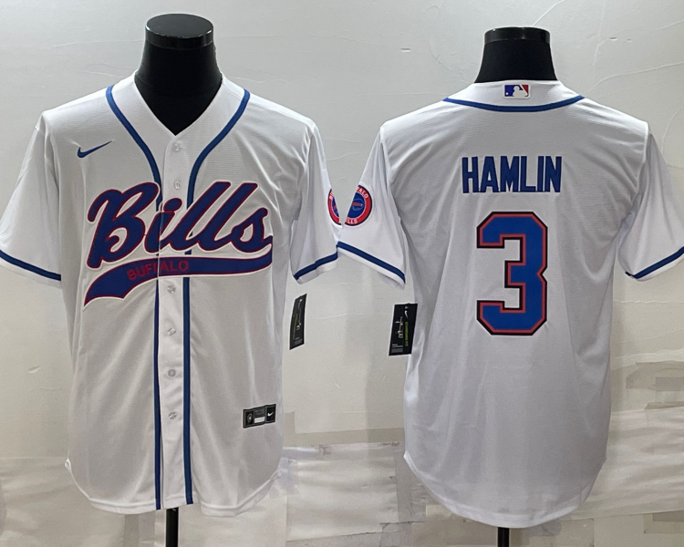Men's Buffalo Bills Damar Hamlin #3 White Jersey Joint Edition