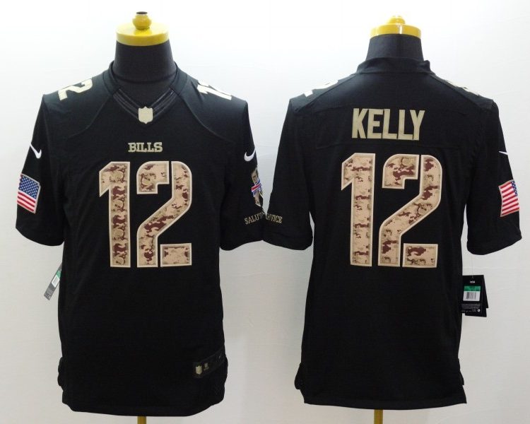 Men's Buffalo Bills Jim Kelly #12 Black Jersey