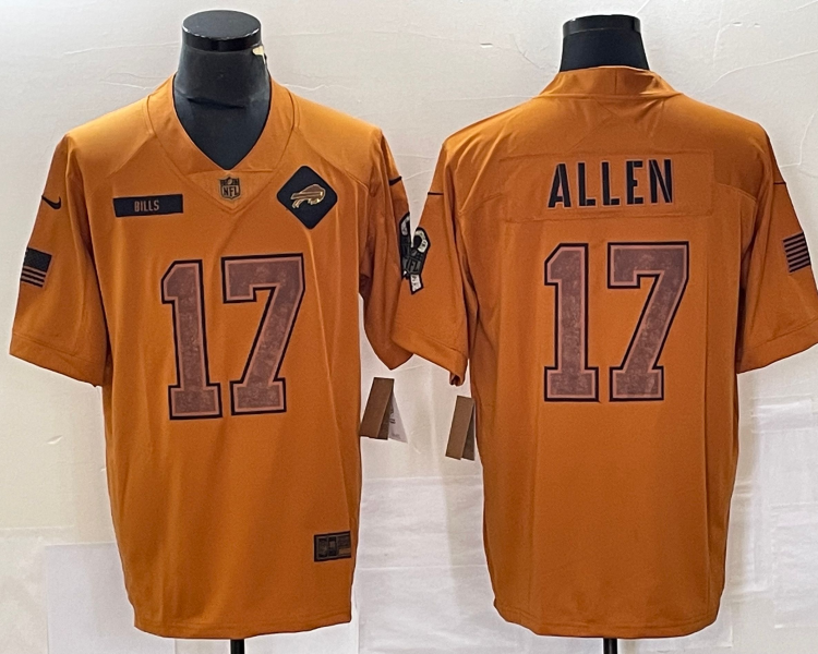 Men's Buffalo Bills Josh Allen #17 Brown 2023 Salute To Service Retired Limited Jersey