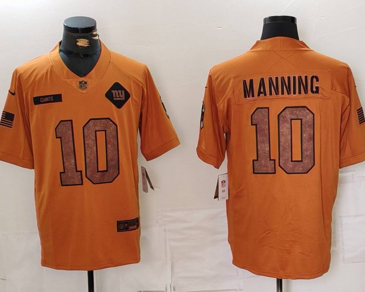 Men's New York Giants Eli Manning #10 Brown 2023 Salute To Service Limited Jersey