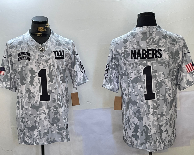 Men's New York Giants Malik Nabers #1 Arctic Camo 2024 Salute to Service Limited Jersey