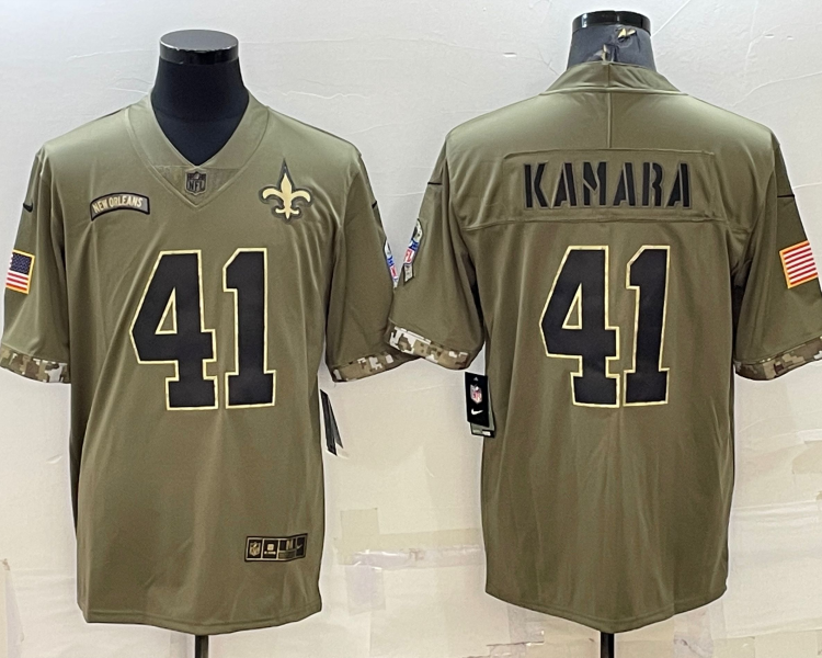 Men's New Orleans Saints Alvin Kamara #41 Olive 2022 Salute To Service Limited Jersey