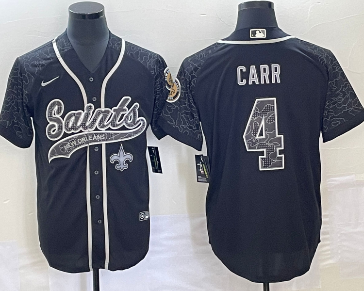 Men's New Orleans Saints Derek Carr #4 Black RFLCTV Limited Jersey Joint Edition