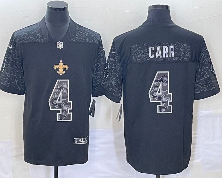Men's New Orleans Saints Derek Carr #4 Black RFLCTV Limited Jersey