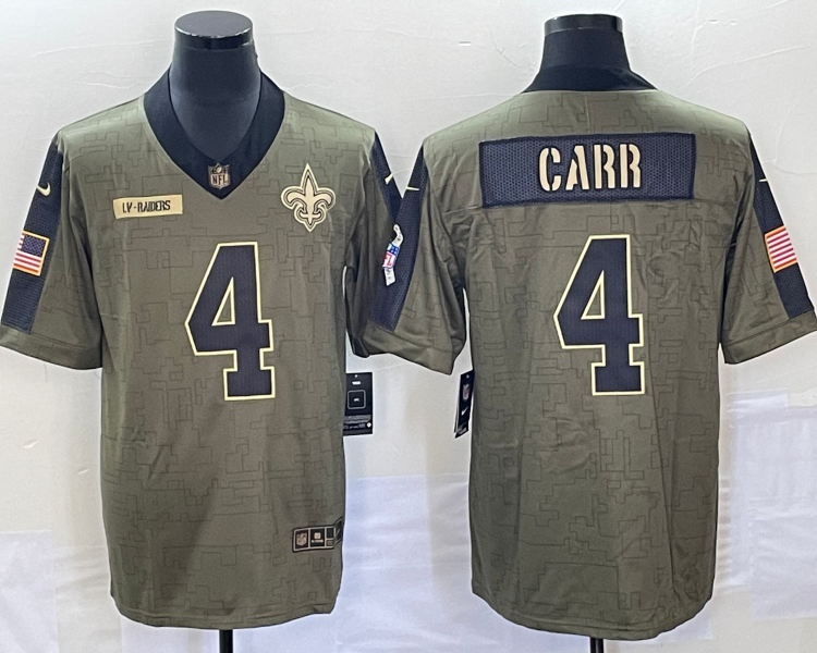 Men's New Orleans Saints Derek Carr #4 Brown Jersey