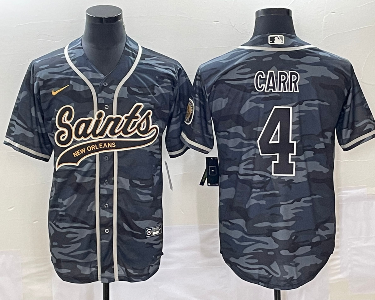 Men's New Orleans Saints Derek Carr #4 Grey Camouflage Jersey Joint Edition