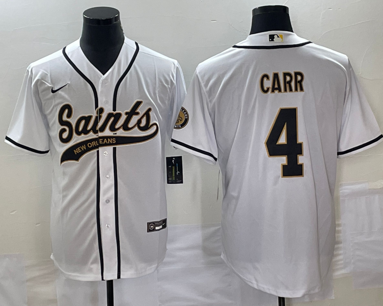 Men's New Orleans Saints Derek Carr #4 White Jersey Joint Edition