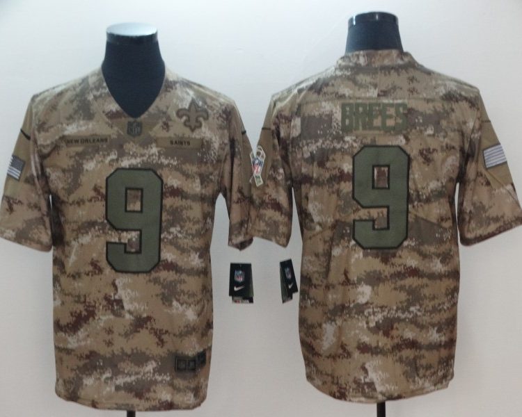 Men's New Orleans Saints Drew Brees #9 Camouflage Jersey