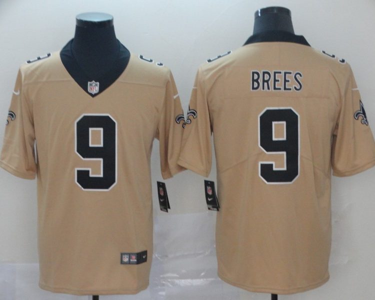 Men's New Orleans Saints Drew Brees #9 Gold Inverted Jersey