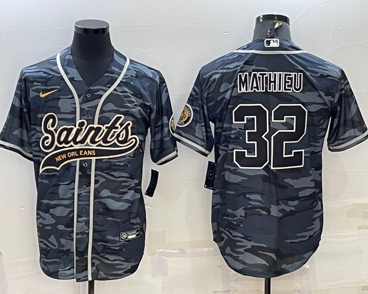 Men's New Orleans Saints Tyrann Mathieu #32 Grey Camouflage Jersey Joint Edition