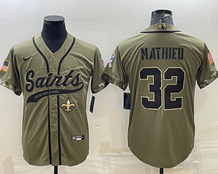 Men's New Orleans Saints Tyrann Mathieu #32 Olive 2022 Salute To Service Retired Limited Jersey Joint Edition