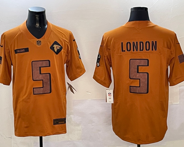 Men's Atlanta Falcons Drake London #5 Brown 2023 Salute To Service Limited Jersey