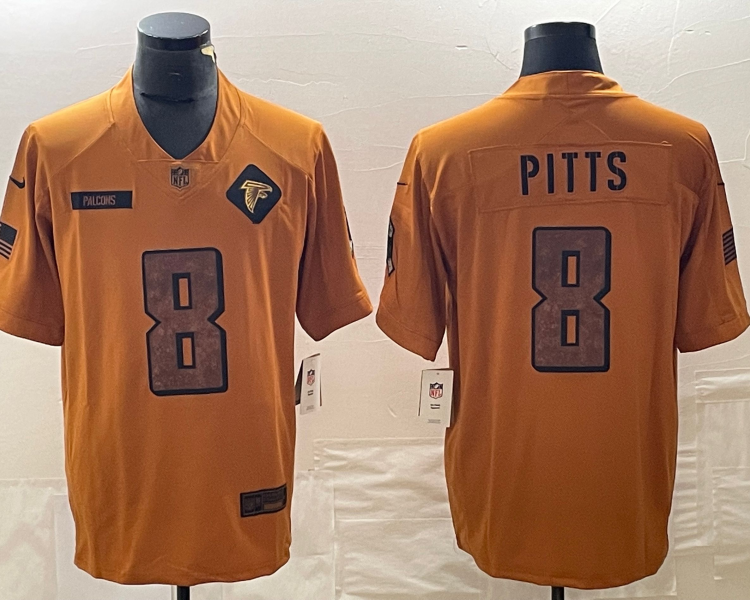 Men's Atlanta Falcons Kyle Pitts #8 Brown 2023 Salute To Service Limited Jersey