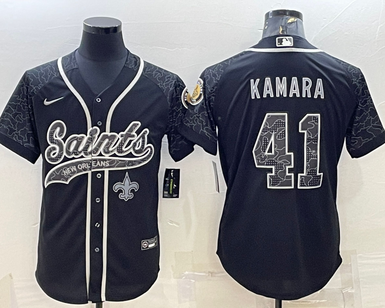 Men's New Orleans Saints Alvin Kamara #41 Black RFLCTV Limited Jersey Joint Edition