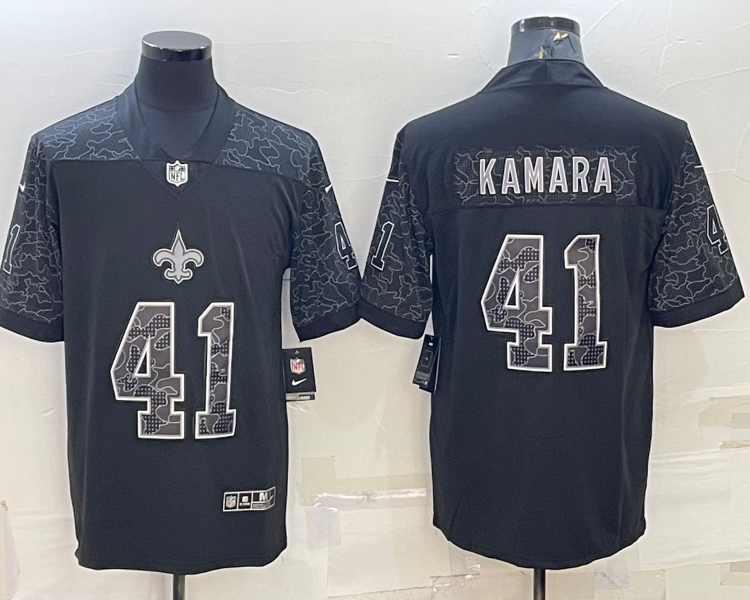 Men's New Orleans Saints Alvin Kamara #41 Black RFLCTV Limited Jersey
