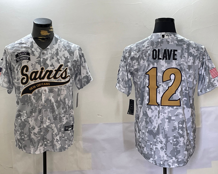 Men's New Orleans Saints Chris Olave #12 Arctic Camo 2024 Salute to Service Jersey