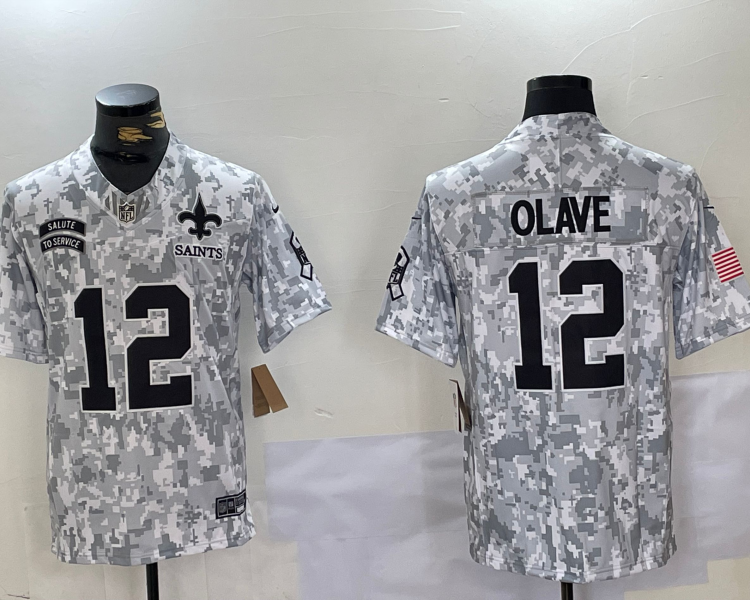 Men's New Orleans Saints Chris Olave #12 Arctic Camo 2024 Salute to Service Limited Jersey