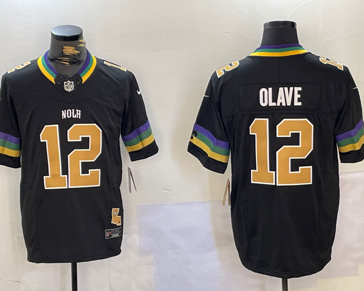 Men's New Orleans Saints Chris Olave #12 Black Team Jersey
