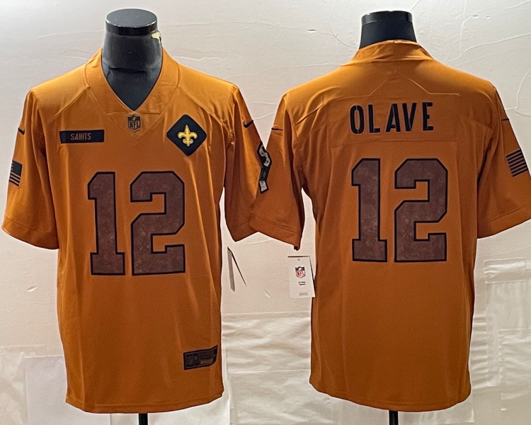 Men's New Orleans Saints Chris Olave #12 Brown 2023 Salute To Service Limited Jersey