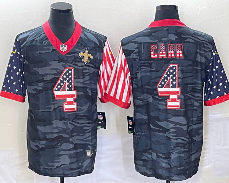 Men's New Orleans Saints Derek Carr #4 Grey Camouflage Jersey
