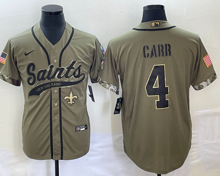 Men's New Orleans Saints Derek Carr #4 Olive 2022 Salute To Service Retired Limited Jersey Joint Edition