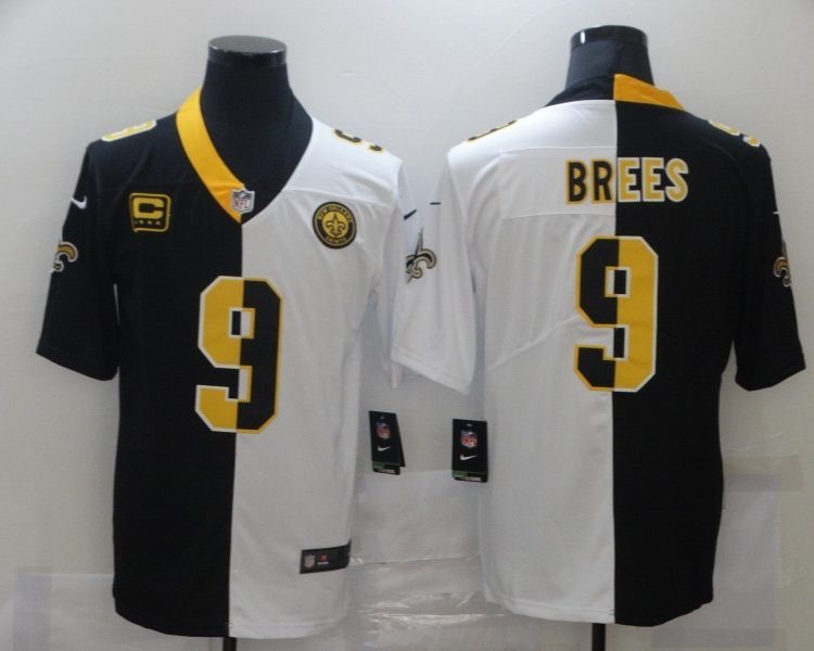 Men's New Orleans Saints Drew Brees #9 Black/White Jersey