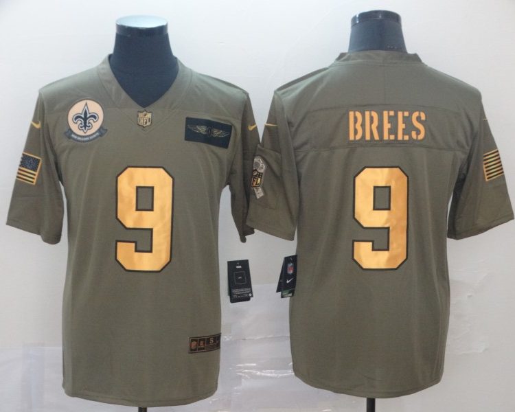 Men's New Orleans Saints Drew Brees #9 Brown Jersey