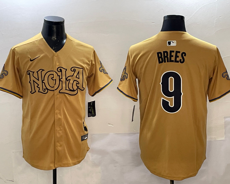 Men's New Orleans Saints Drew Brees #9 Yellow Jersey