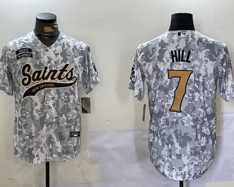 Men's New Orleans Saints Taysom Hill #7 Arctic Camo 2024 Salute to Service Jersey