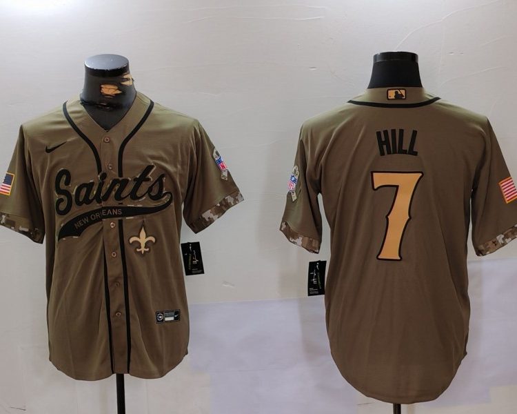 Men's New Orleans Saints Taysom Hill #7 Olive 2022 Salute To Service Jersey