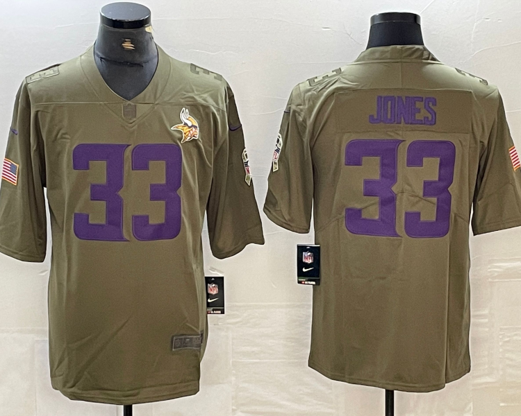 Men's Minnesota Vikings Aaron Jones #33 Olive Jersey