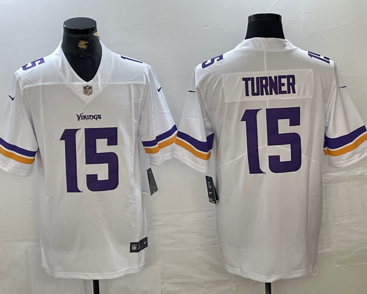 Men's Minnesota Vikings Dallas Turner #15 White Jersey