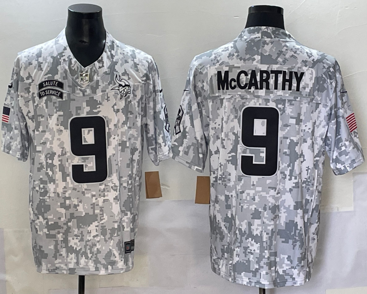 Men's Minnesota Vikings J.J. McCarthy #9 Arctic Camo 2024 Salute to Service Retired Limited Jersey