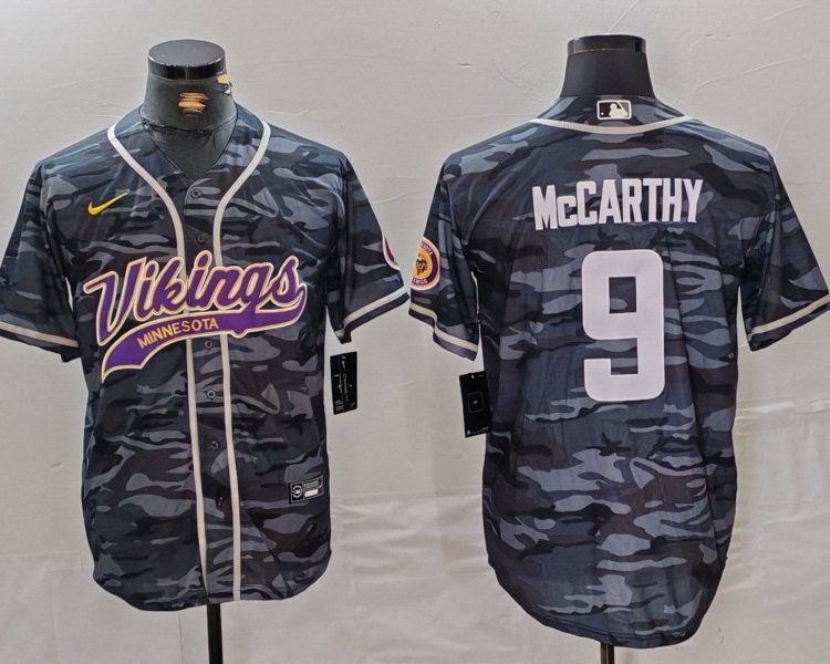 Men's Minnesota Vikings J.J. McCarthy #9 Grey Camouflage Jersey