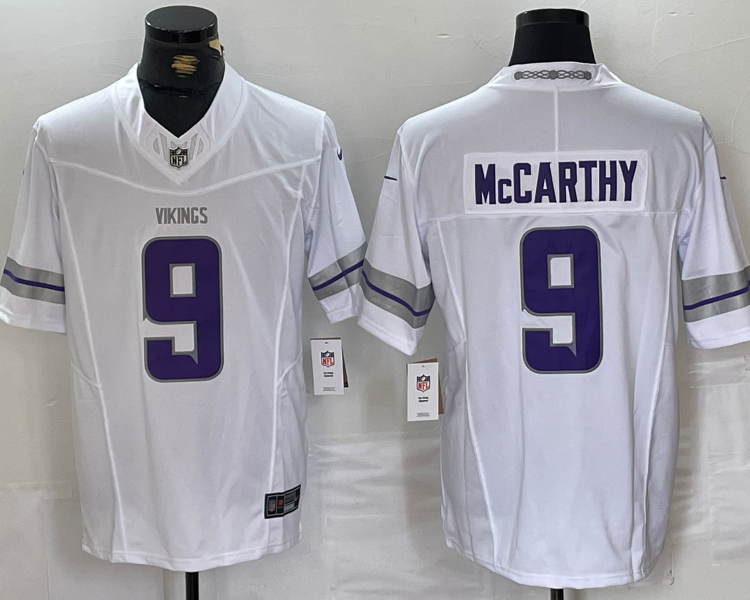 Men's Minnesota Vikings J.J. McCarthy #9 White Alternate Vapor F.U.S.E. Elite Jersey