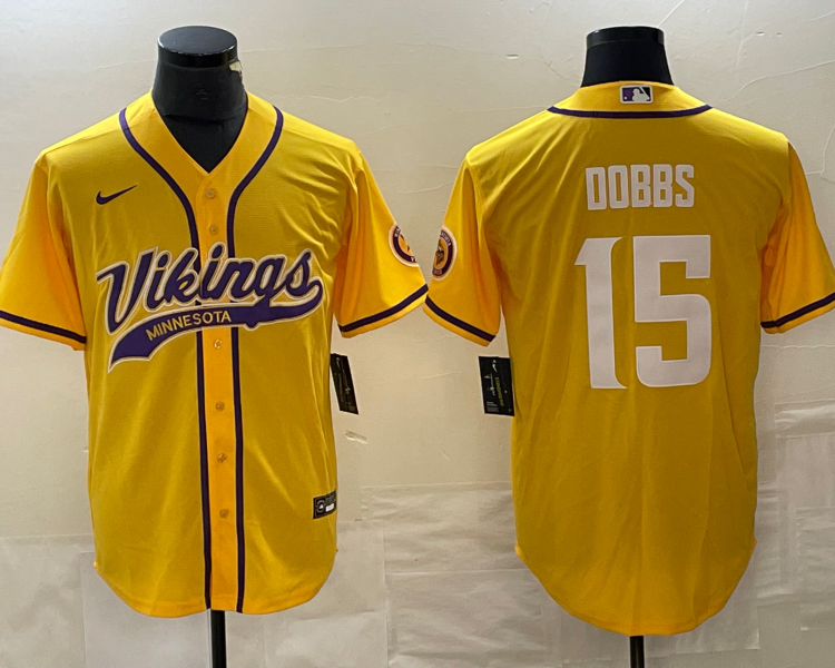 Men's Minnesota Vikings Joshua Dobbs #15 Gold Jersey Joint Edition