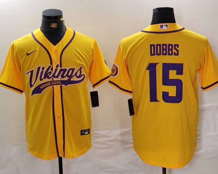 Men's Minnesota Vikings Joshua Dobbs #15 Yellow Jersey