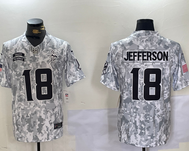 Men's Minnesota Vikings Justin Jefferson #18 Arctic Camo 2024 Salute to Service Limited Jersey