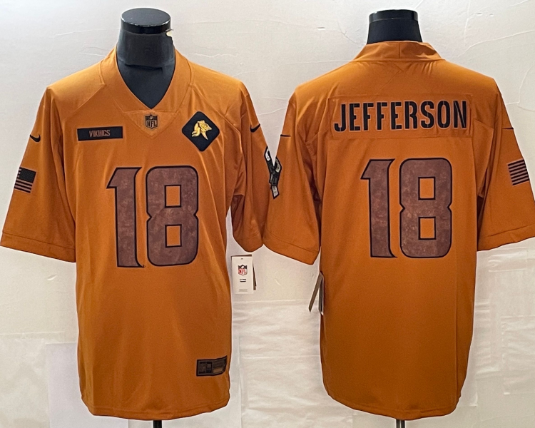 Men's Minnesota Vikings Justin Jefferson #18 Brown 2023 Salute To Service Limited Jersey