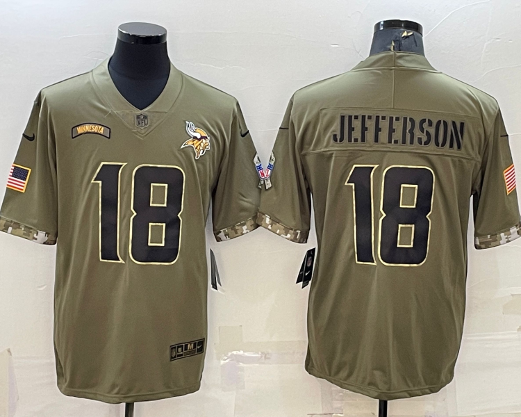 Men's Minnesota Vikings Justin Jefferson #18 Olive 2022 Salute To Service Limited Jersey