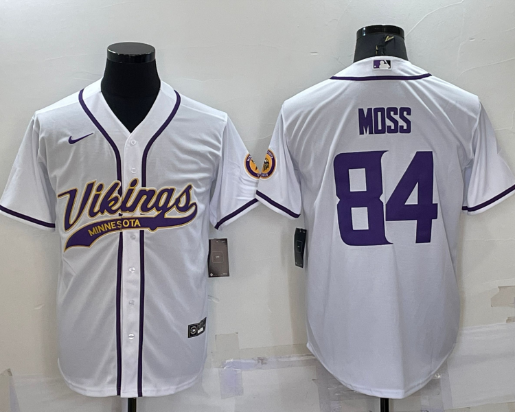 Men's Minnesota Vikings Randy Moss #84 White Jersey Joint Edition