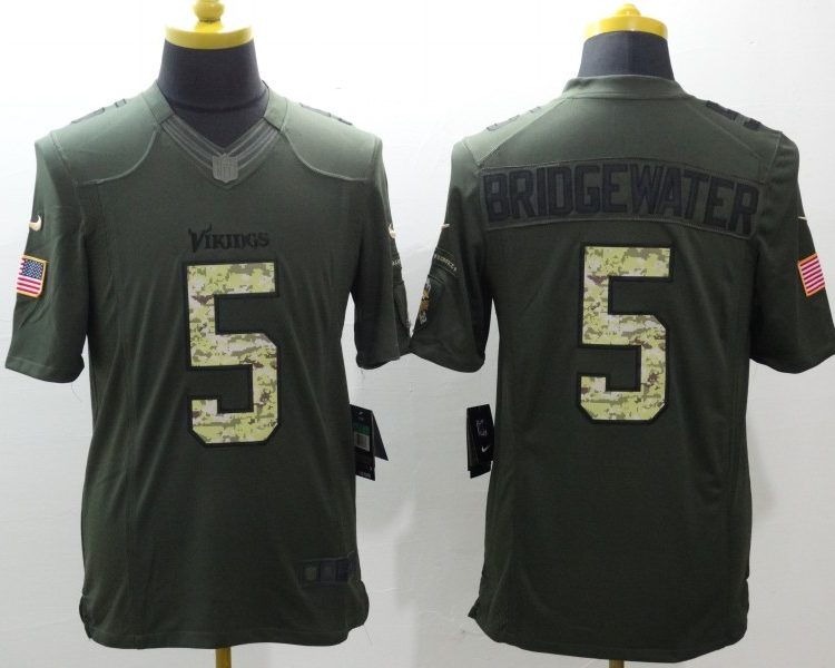 Men's Minnesota Vikings Teddy Bridgewater #5 Army Green Jersey