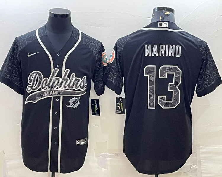 Men's Miami Dolphins Dan Marino #13 Black RFLCTV Limited Jersey Joint Edition